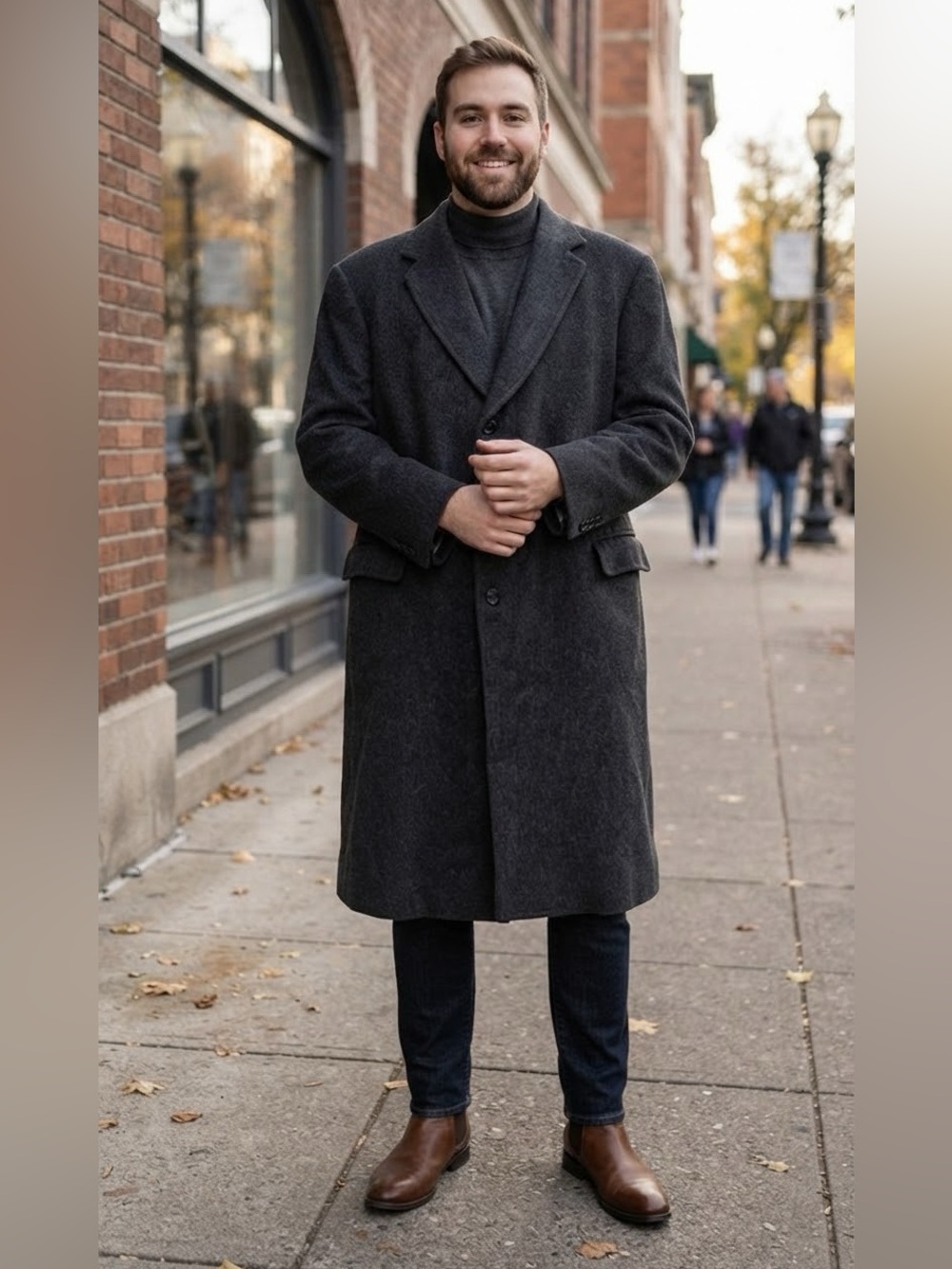 King Size Men's 3XLT Gray Long Wool Overcoat Jacket